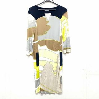 EMILIO PUCCI - EMILIO PUCCI(エミリオプッチ) ワンピース レディース - ライトグレー×ライトブラウン×マルチ クルーネック/七分袖/ひざ丈