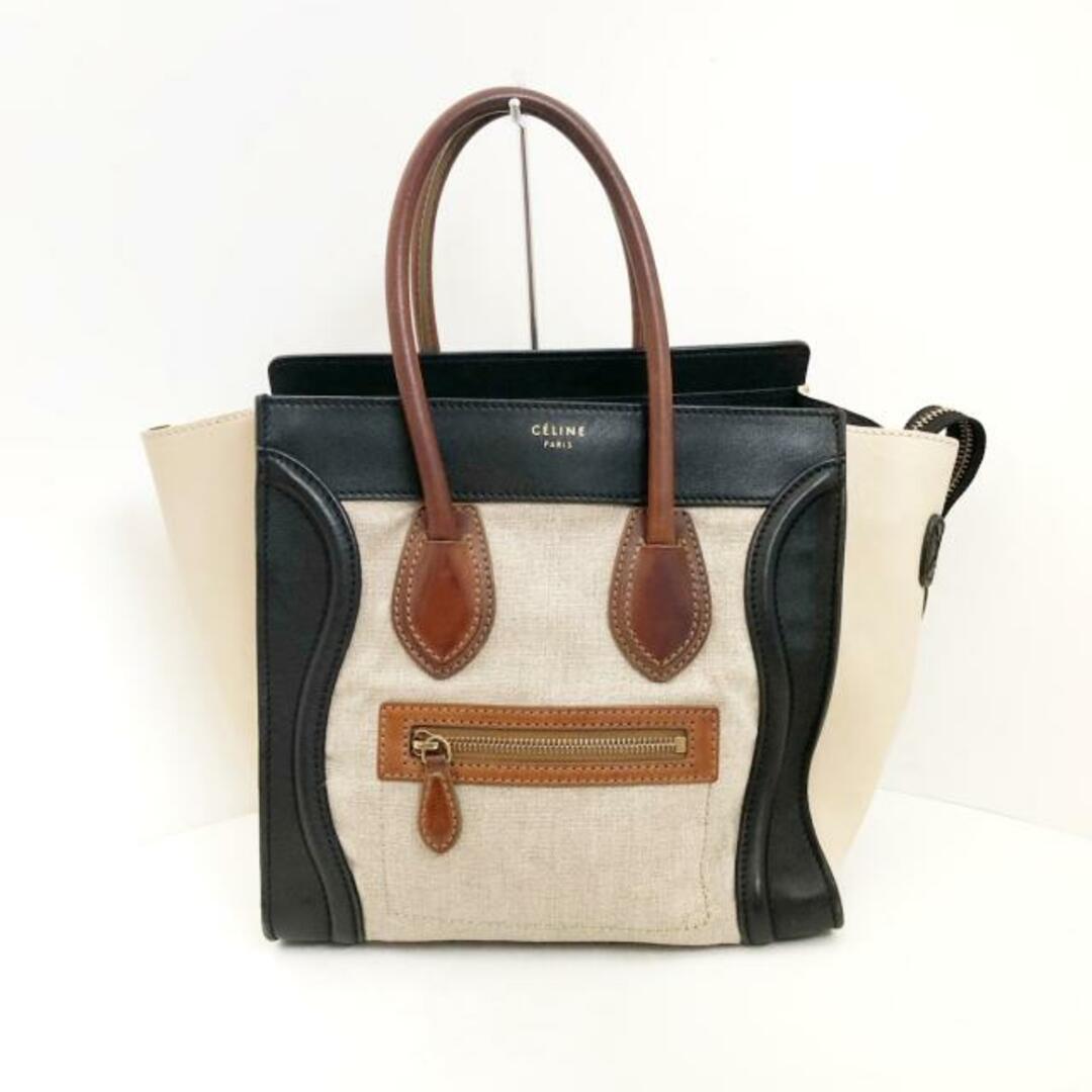 celine(セリーヌ)のCELINE(セリーヌ) ハンドバッグ ラゲージマイクロショッパー ベージュ×黒×マルチ レザー×麻 レディースのバッグ(ハンドバッグ)の商品写真