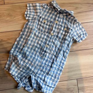 ベビーギャップ(babyGAP)のベビー　ロンパース　水色　チェック　70 80 半袖　GAP baby Gap(ロンパース)