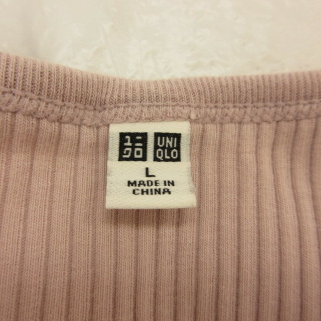 UNIQLO(ユニクロ)のユニクロ UNIQLO カットソー 半袖 リブ ショート丈 ピンク L レディースのトップス(カットソー(半袖/袖なし))の商品写真