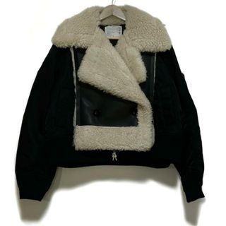 サカイ(sacai)のSacai(サカイ) ブルゾン サイズ2 M レディース - 22-06407 黒×アイボリー フェイクシアリング/ナイロン ツイル(ブルゾン)