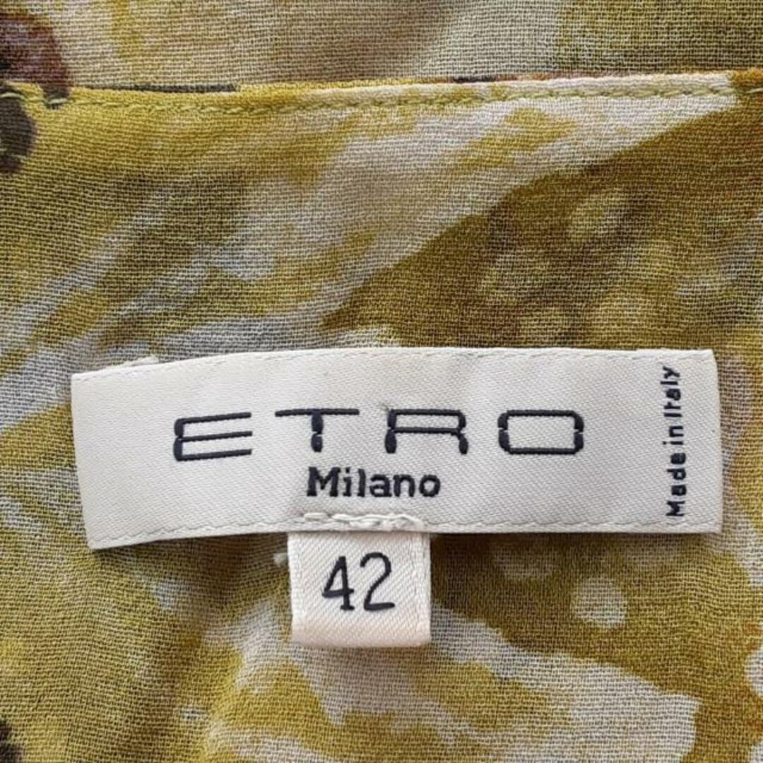 ETRO(エトロ)のETRO(エトロ) 半袖カットソー サイズ42 M レディース美品  - イエロー×カーキ×マルチ シルク/シースルー/花柄 レディースのトップス(カットソー(半袖/袖なし))の商品写真
