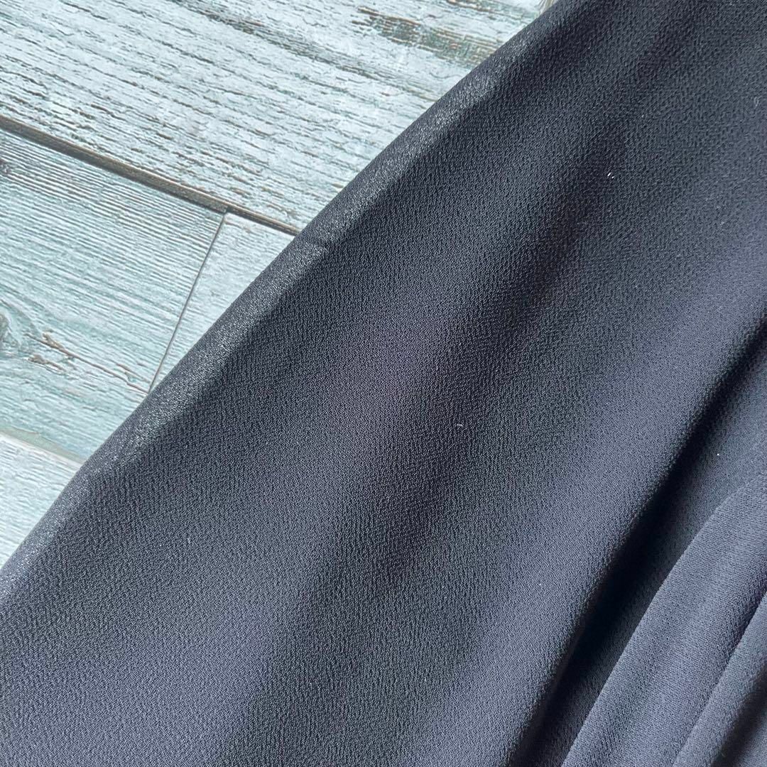 VINTAGE(ヴィンテージ)の昭和レトロリボン襟ロングワンピースフォーマル透け素材ブラック古着F1 レディースのワンピース(ロングワンピース/マキシワンピース)の商品写真