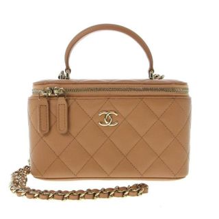 CHANEL(シャネル) バニティバッグ レディース美品  ヴァニティー ケース/マトラッセ AP2199 ベージュ チェーンショルダー/ゴールド金具/ミラー付き/2way ラムスキン