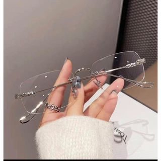 リムレスメガネ　ツーポイントサングラス　y2k y3k 90 透明　シルバー(サングラス/メガネ)