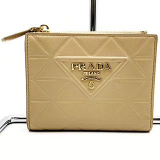 プラダ(PRADA)のPRADA プラダ 二つ折り財布 財布 ウォレット ベージュ ゴールド金具 レザー トライアングル レディース ウィメンズ ファッション 【中古】(財布)