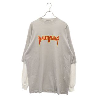 バレンシアガ(Balenciaga)のBALENCIAGA バレンシアガ 22SS METAL DOUBLE SLEEVE USED加工 メタルロゴ ダブルスリーブ ロングスリーブTシャツ グレー 698089(Tシャツ/カットソー(七分/長袖))