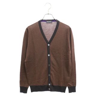 ジョンスメドレー(JOHN SMEDLEY)のJOHN SMEDLEY ジョンスメドレー ウール生地 ボーダー Vネックカーディガン ニットカーディガン ブラウン(カーディガン)