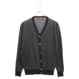 ジョンスメドレー(JOHN SMEDLEY)のJOHN SMEDLEY ジョンスメドレー ウール生地 ボーダー Vネックカーディガン ニットカーディガン グレー(カーディガン)