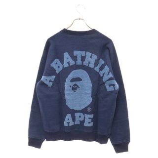 A BATHING APE アベイシングエイプ カレッジロゴスウェット トレーナー インディゴ 001SWD801002X ※日焼け後あり