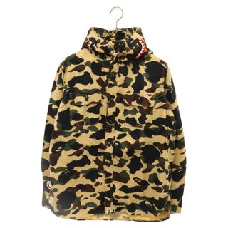 A BATHING APE - A BATHING APE アベイシングエイプ 1st CAMO SHARK SHIRT HOODIE ファーストカモ シャークヘッドシャツフーディ 長袖シャツパーカー サンドイエロー 001SHE301015X