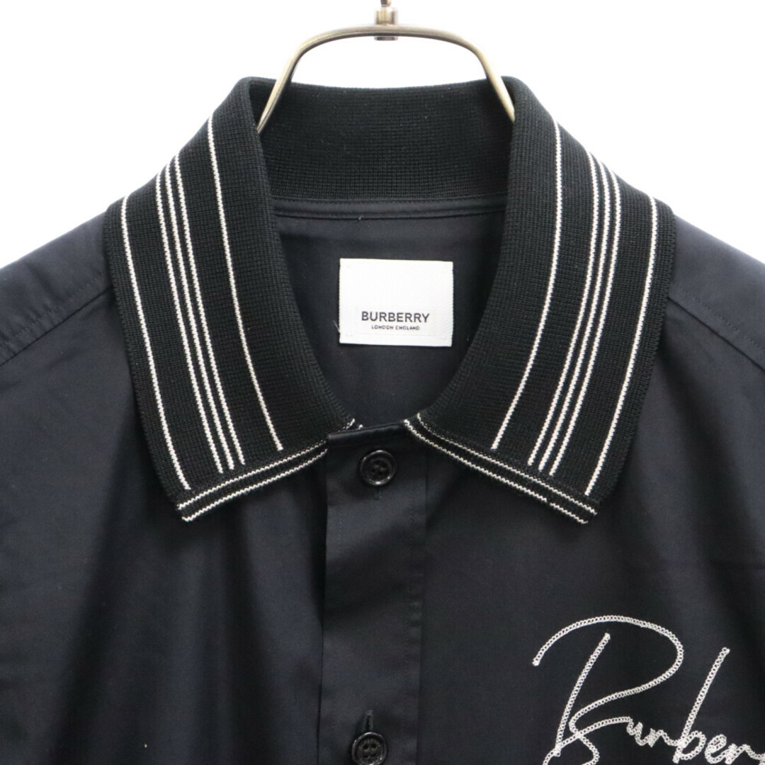 BURBERRY(バーバリー)のBURBERRY バーバリー 20AW BLACK POPLIN SHIRT ロゴチェーン刺繍 襟・袖ニット切替長袖シャツ ブラック 8029166 メンズのトップス(シャツ)の商品写真