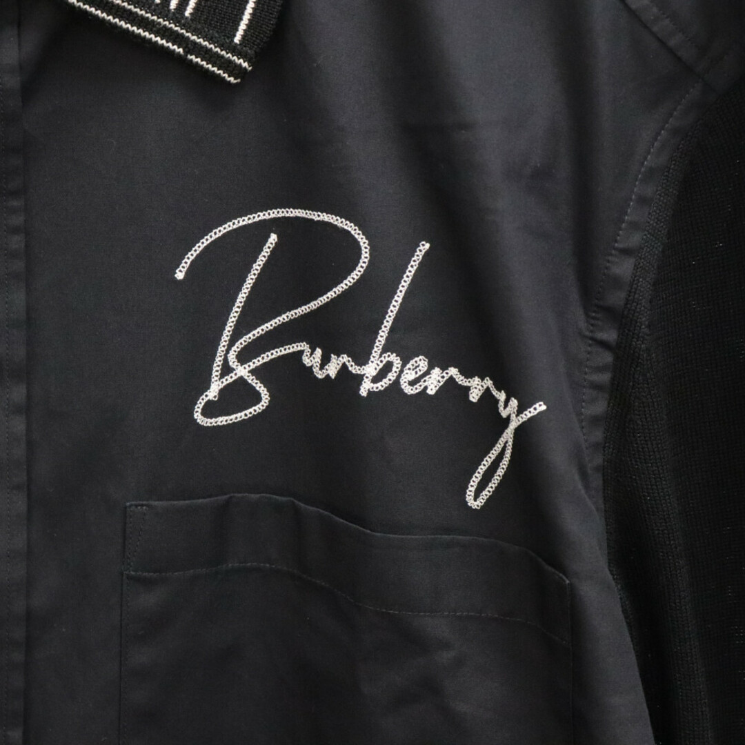 BURBERRY(バーバリー)のBURBERRY バーバリー 20AW BLACK POPLIN SHIRT ロゴチェーン刺繍 襟・袖ニット切替長袖シャツ ブラック 8029166 メンズのトップス(シャツ)の商品写真