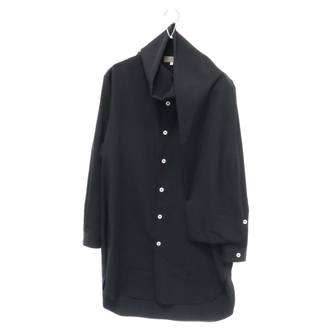 Yohji Yamamoto(ヨウジヤマモト)のYohji Yamamoto POUR HOMME ヨウジヤマモト プールオム 19AW Wrinkled Gabardine Left Shoulder Scarf Shirt ショルダー スカーフデザイン 長袖シャツ HC-B52-100 ブラック メンズのトップス(シャツ)の商品写真