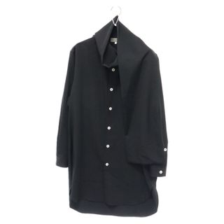 ヨウジヤマモト(Yohji Yamamoto)のYohji Yamamoto POUR HOMME ヨウジヤマモト プールオム 19AW Wrinkled Gabardine Left Shoulder Scarf Shirt ショルダー スカーフデザイン 長袖シャツ HC-B52-100 ブラック(シャツ)