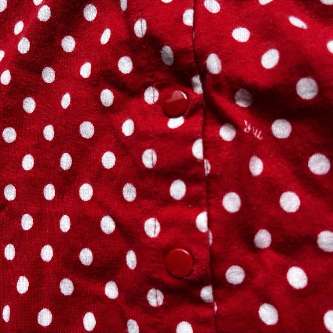 GUESS(ゲス)のbaiya70春夏ミキハウスうさぎ赤ドット水玉ゲスフリルロンパースノースリーブ キッズ/ベビー/マタニティのベビー服(~85cm)(ロンパース)の商品写真