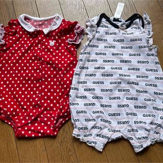 GUESS - baiya70春夏ミキハウスうさぎ赤ドット水玉ゲスフリルロンパースノースリーブ