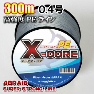 高強度PEラインX-CORE0.4号10lb・300m巻き 灰 グレー！(釣り糸/ライン)