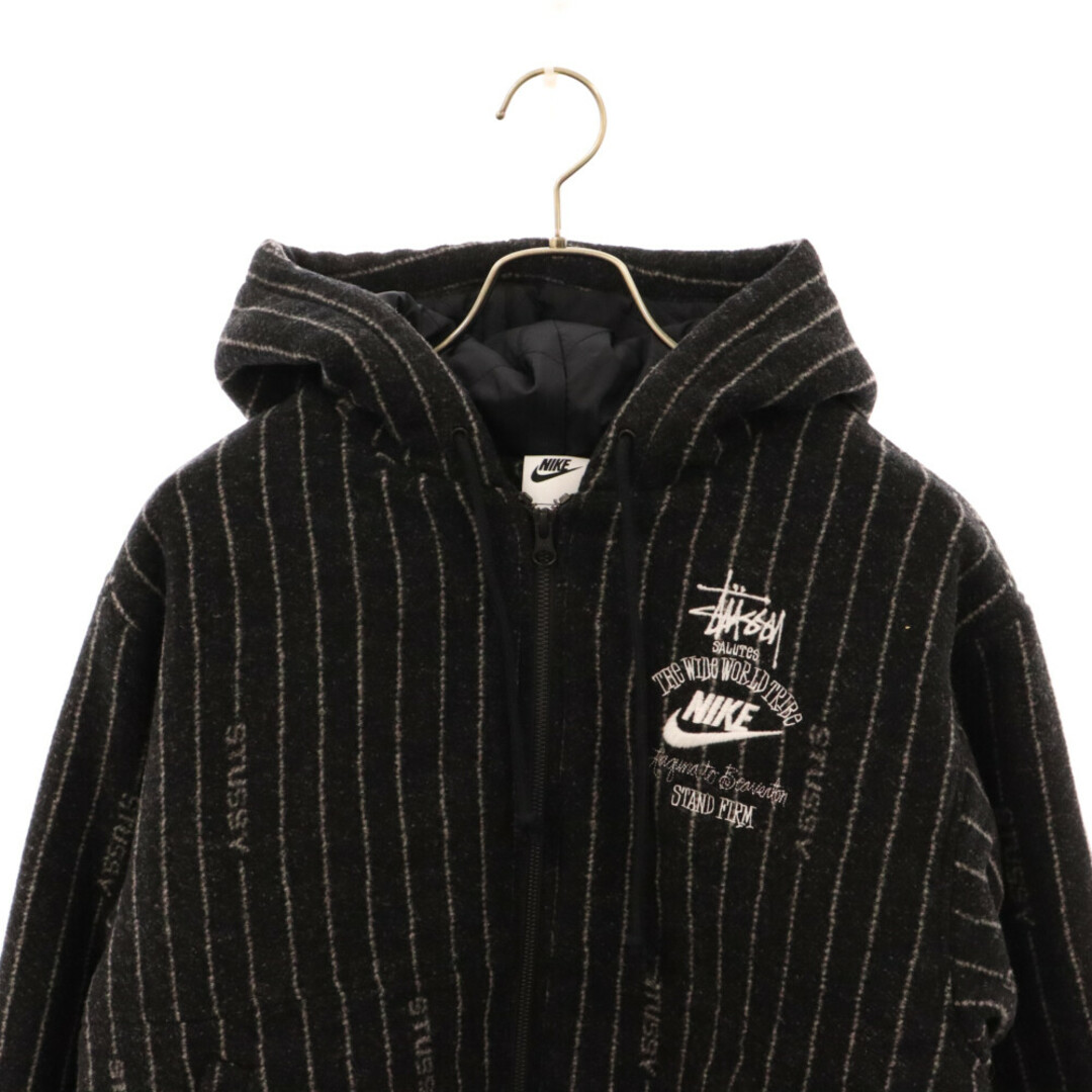 STUSSY(ステューシー)のSTUSSY ステューシー 22AW×NIKE Striped Wool Jacket ナイキ ストライプ ウール ジップアップ フーディ ジャケット ブラック DR4023-010 メンズのジャケット/アウター(フライトジャケット)の商品写真