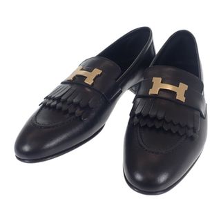 【中古】【Sランク】HERMES エルメス モカシン ロワイヤル シューズ 革靴 H192203Z 04385 レザー ブラック #38 1/2 25cm レディース【ISEYA】(スリッポン/モカシン)