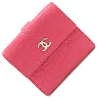 シャネル(CHANEL)の シャネル Wホック財布 カメリア ピンク レザー 中古(財布)