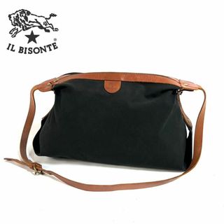 IL BISONTE - IL BISONTEキャンバス レザー ショルダーバッグ ネイビー イタリア製