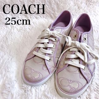 コーチ(COACH)の美品 大きめ COACH コーチ 25cm パープル シグネチャー スニーカー(スニーカー)