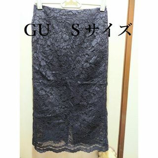 ジーユー(GU)の4/20掲載終了【中古】GU　総レースタイトスカート　ネイビー　Ｓサイズ (ひざ丈スカート)