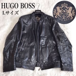 ヒューゴボス(HUGO BOSS)の希少 HUGO BOSS ロゴ 羊革 レザージャケット ライダースジャケット 黒(レザージャケット)