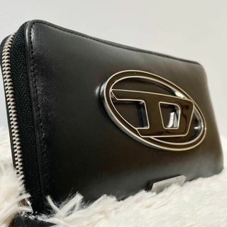 ディーゼル(DIESEL)の美品✨現行モデル！ディーゼル　長財布　ラウンドファスナー　レザー　ビックロゴ　黒(長財布)