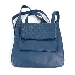 ボッテガヴェネタ(Bottega Veneta)のボッテガヴェネタ BOTTEGA VENETA Ｗポシェット ポケット 273350 イントレチャート 斜め掛け カバン ポシェット ショルダーバッグ レザー ネイビー(ショルダーバッグ)