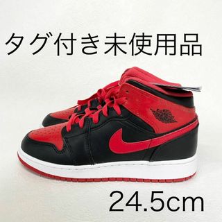 ナイキ(NIKE)のナイキ NIKE エアジョーダン1ミッド 24.5cm ブラック レッド ♫(スニーカー)