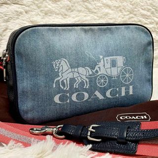 コーチ(COACH)のコーチ デニム ホスキャリッジ ショルダーバッグ  レザー 2way ロゴピンク(ショルダーバッグ)