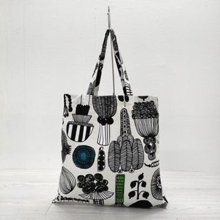 marimekko - marimekko 未使用品 Puutarhurin Parhaat ファブリックバッグ コットン トートバッグ ライトグレー ブラック レディース マリメッコ【中古】4-0404G◎#