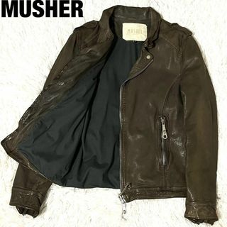 マーシャー(MUSHER)のマーシャー　ライダースジャケット　ブラウン　M ダブル　レザー　羊革　革ジャン(ライダースジャケット)