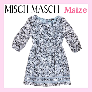 ミッシュマッシュ(MISCH MASCH)のミッシュマッシュ　花柄ワンピース　Mサイズ　ブラック　膝丈　七分袖　フェミニン(ひざ丈ワンピース)