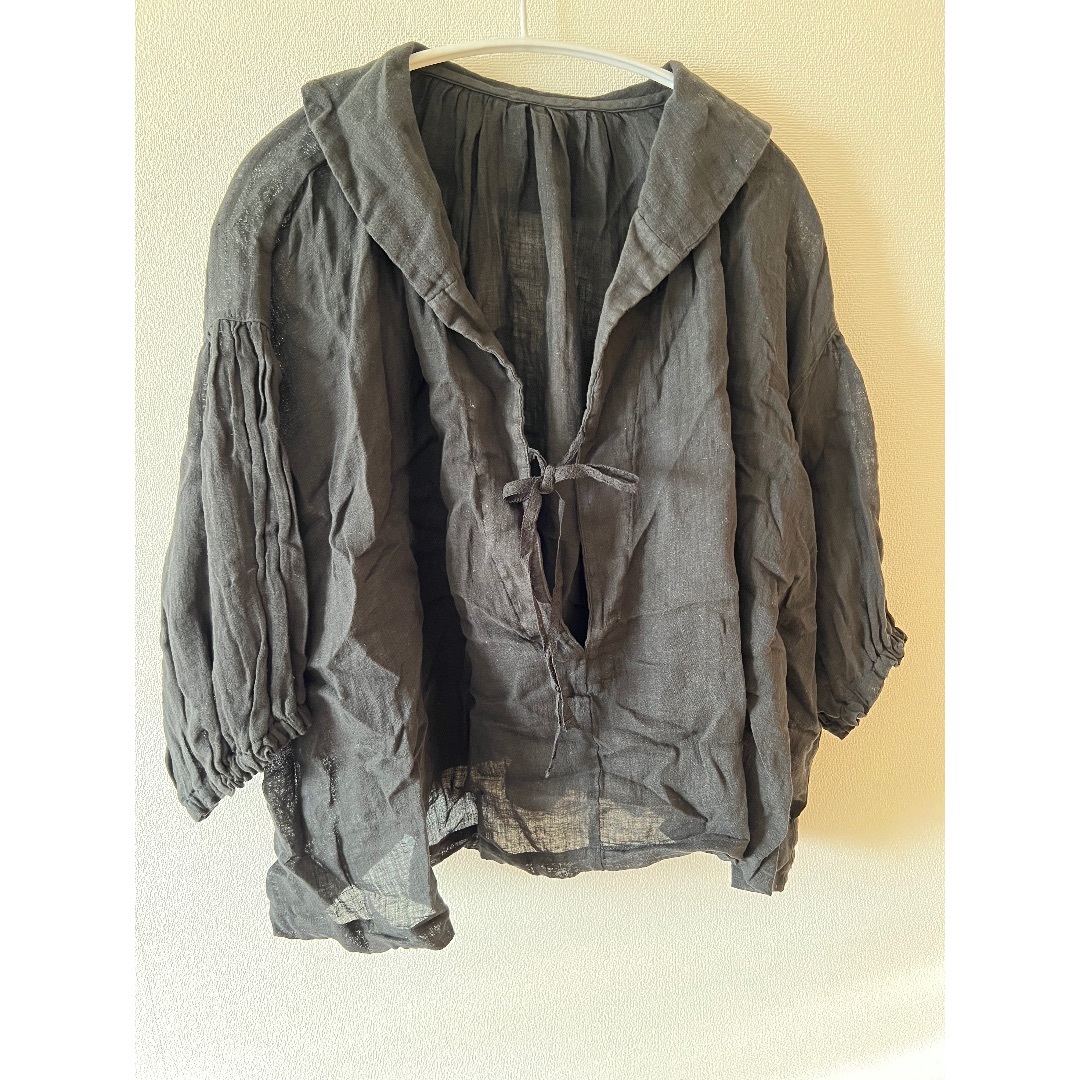nest Robe - 値下げ④ネストローブ　綿ガーゼリネン　黒　ブラウス　昨年購入　未着用