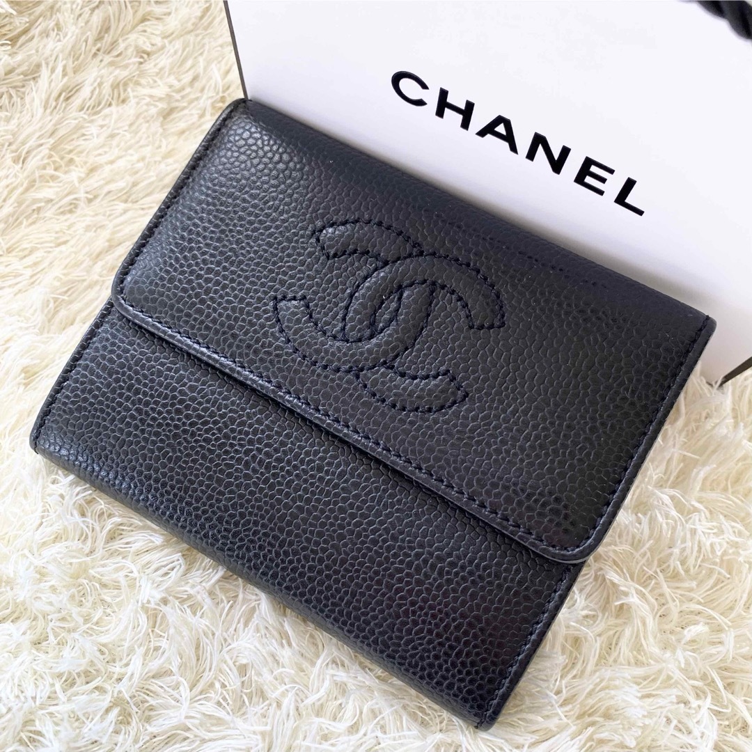 CHANEL(シャネル)の極上美品✨CHANEL シャネル キャビアスキン コンパクトウォレット 財布 レディースのファッション小物(財布)の商品写真