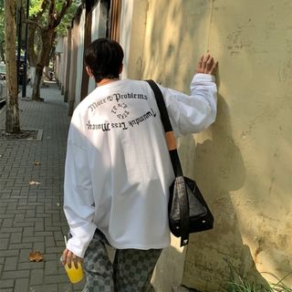 【人気商品♪】ホワイト　XL　メンズ　ロンT　Tシャツ　オーバーサイズ　韓国(Tシャツ/カットソー(七分/長袖))