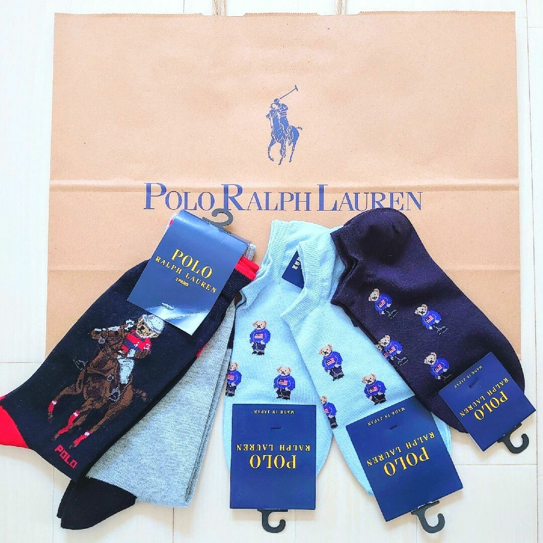 POLO RALPH LAUREN(ポロラルフローレン)の新品★ラルフローレン ソックス 靴下 男女 5足セット ポロベア ショッパー袋付 メンズのレッグウェア(ソックス)の商品写真