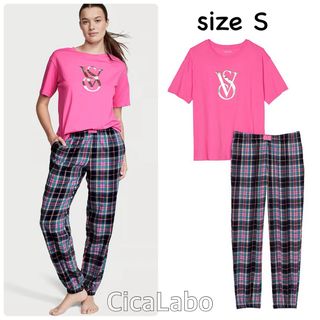 Victoria's Secret - 【新品】VS フランネル Tシャツ パジャマ ピンクVSロゴ S.R