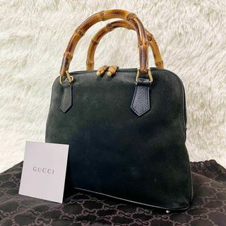 グッチ(Gucci)のGUCCI  ハンドバッグ　スエード　バンブー　ゴールド金具　ブラック(ハンドバッグ)