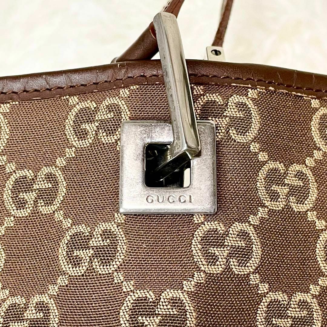 Gucci(グッチ)のGUCCI  トートバッグ　GGキャンバス×レザー　シルバー金具　ブラウン レディースのバッグ(トートバッグ)の商品写真