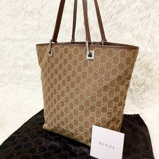 グッチ(Gucci)のGUCCI  トートバッグ　GGキャンバス×レザー　シルバー金具　ブラウン(トートバッグ)