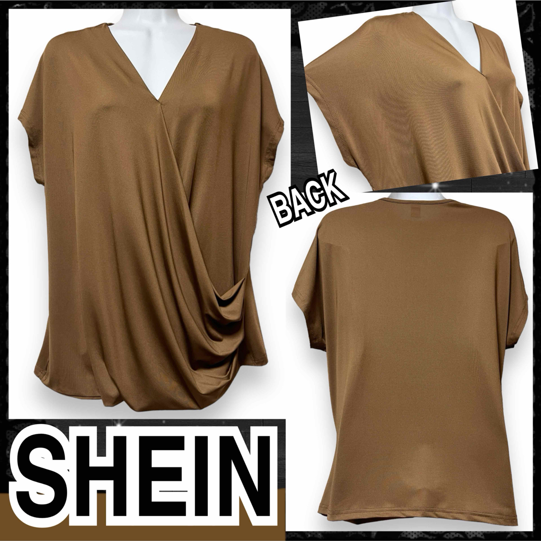 SHEIN(シーイン)の【新品/SHEIN/L】フロントドレープデザインVネックプルオーバー レディースのトップス(カットソー(半袖/袖なし))の商品写真