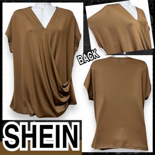 シーイン(SHEIN)の【新品/SHEIN/L】フロントドレープデザインVネックプルオーバー(カットソー(半袖/袖なし))