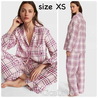 ヴィクトリアズシークレット(Victoria's Secret)の【新品】VS フランネル シャツ パジャマ ピンクホワイトチェック XS.R(パジャマ)