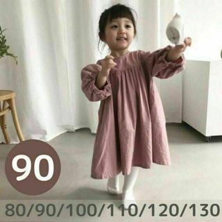 バルーン袖ワンピース　ピンク　90cm ぽわん袖　韓国子供服　誕生日会　撮影(ワンピース)