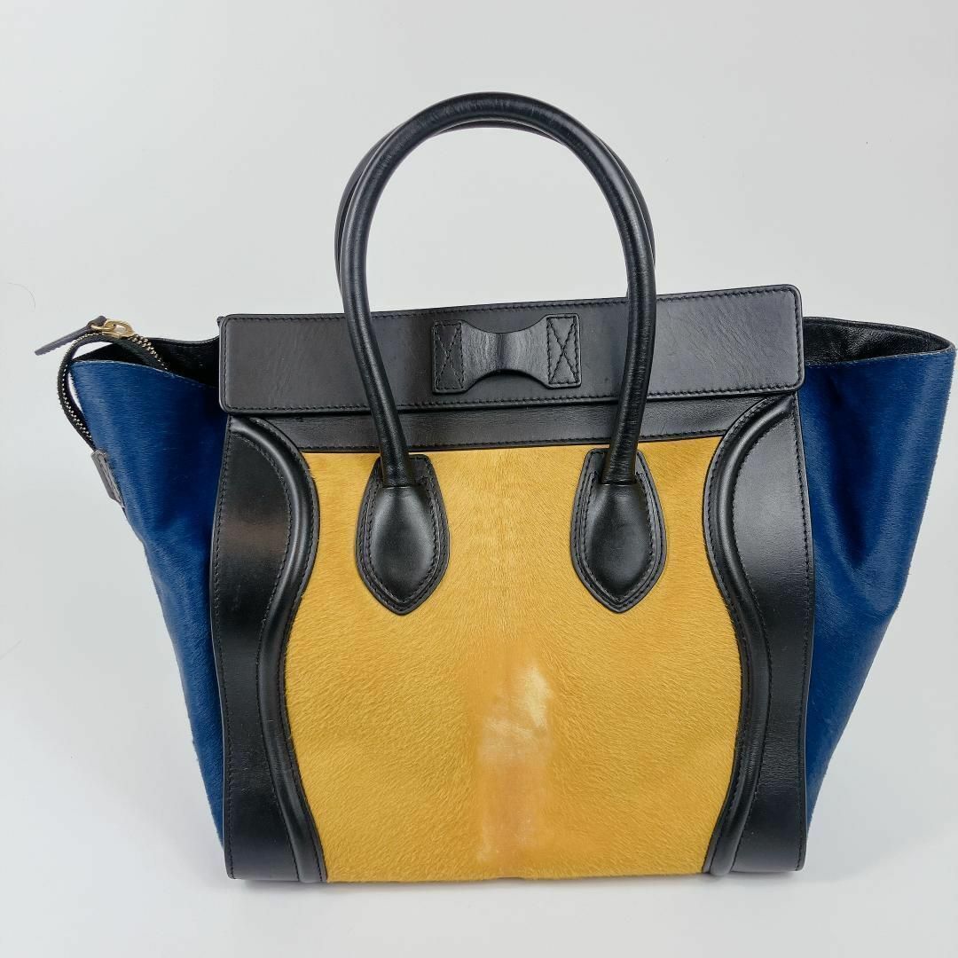 celine(セリーヌ)のセリーヌ レザー×ハラコ ラゲージ ミニショッパー ハンドバッグ　希少　イエロー レディースのバッグ(ハンドバッグ)の商品写真