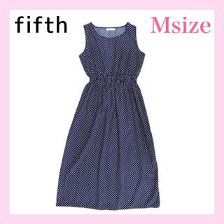 フィフス(fifth)のfifth レトロドットロングワンピース　Mサイズ　ネイビー　美品(ロングワンピース/マキシワンピース)